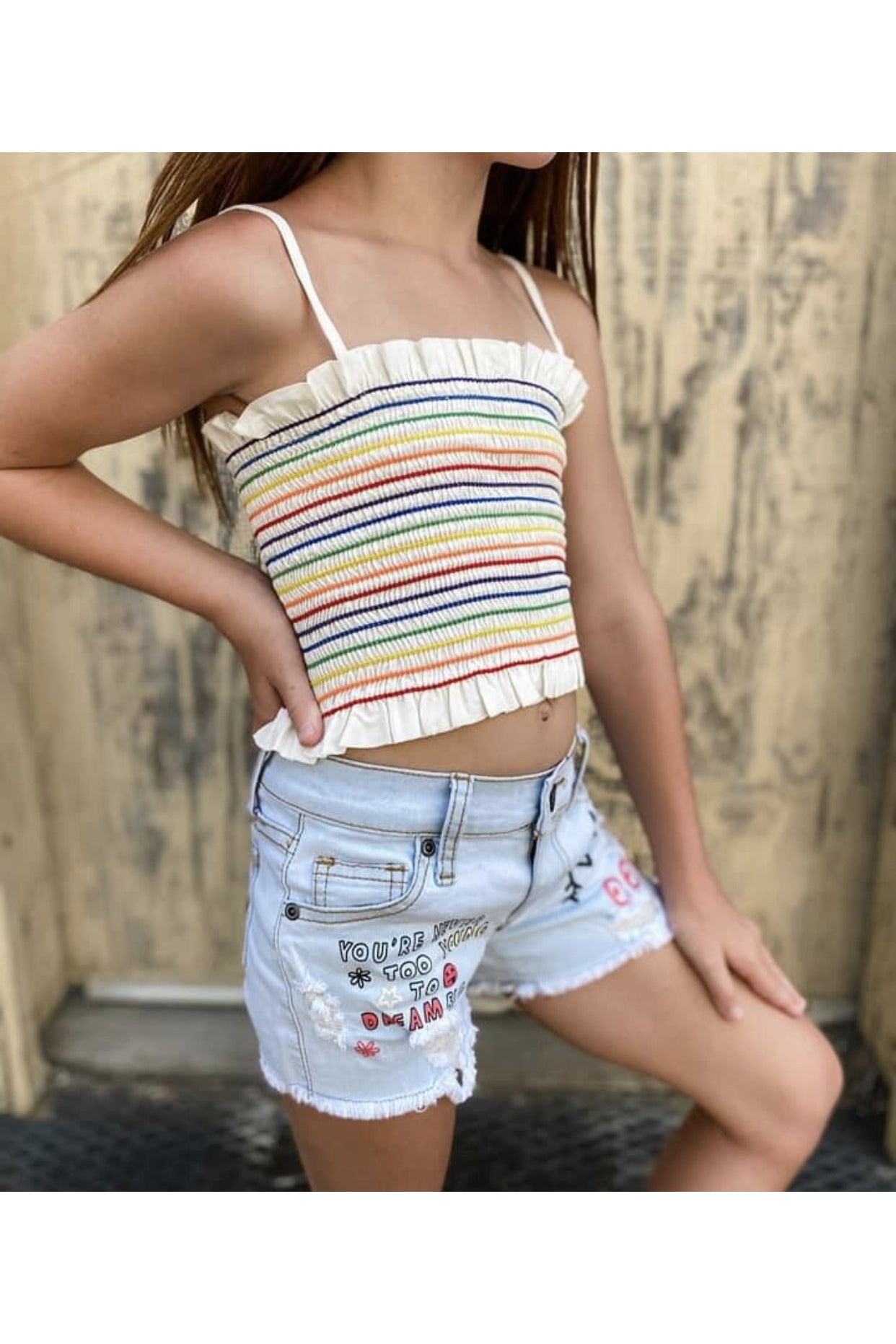 Rainbow smocked top on sale