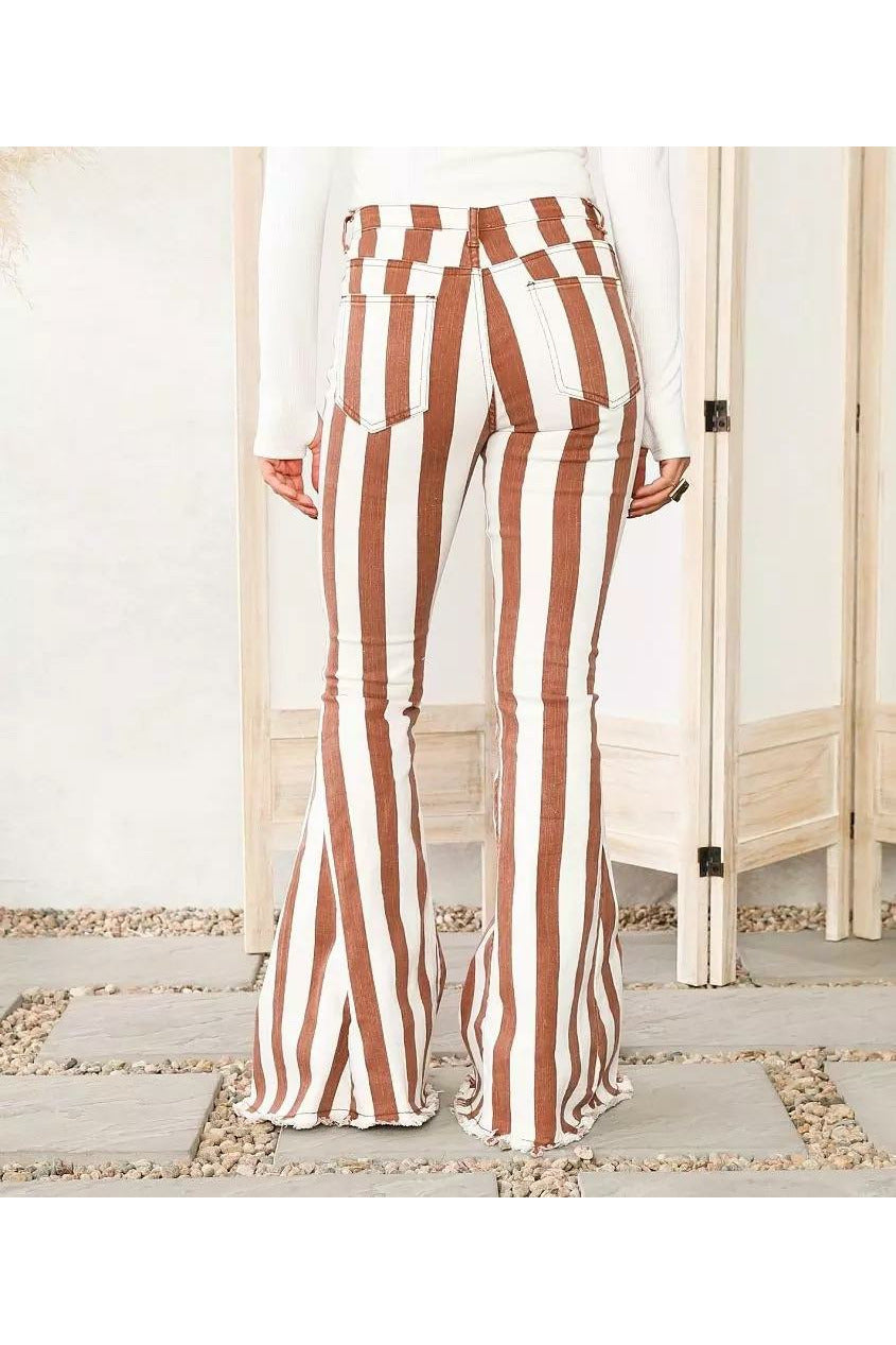 70s Brown & White Striped Bell Bottoms - Medium to Large – Flying