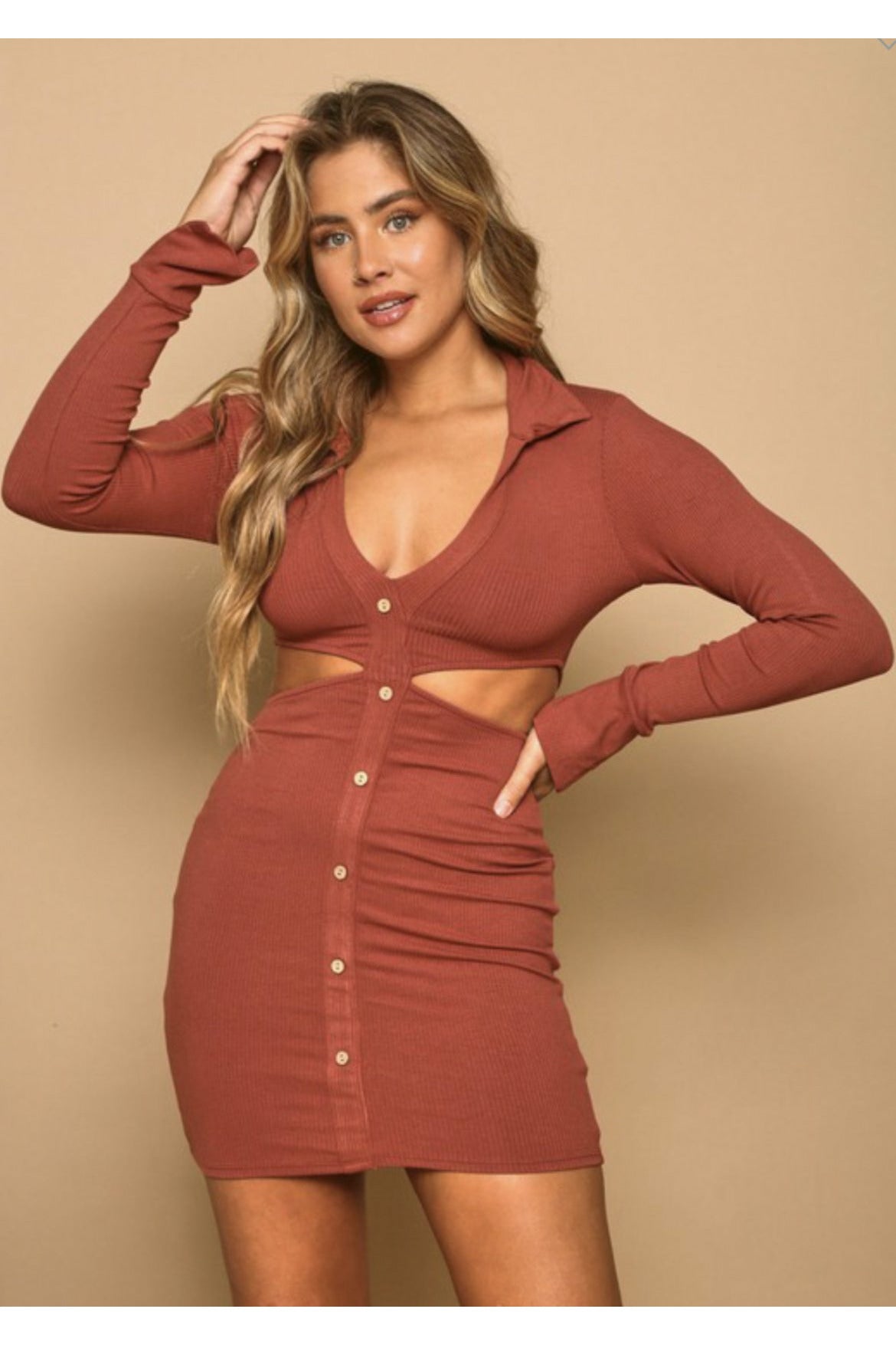 button up cut out dress Clara Collared Cut Out Mini Dress in Tangerine