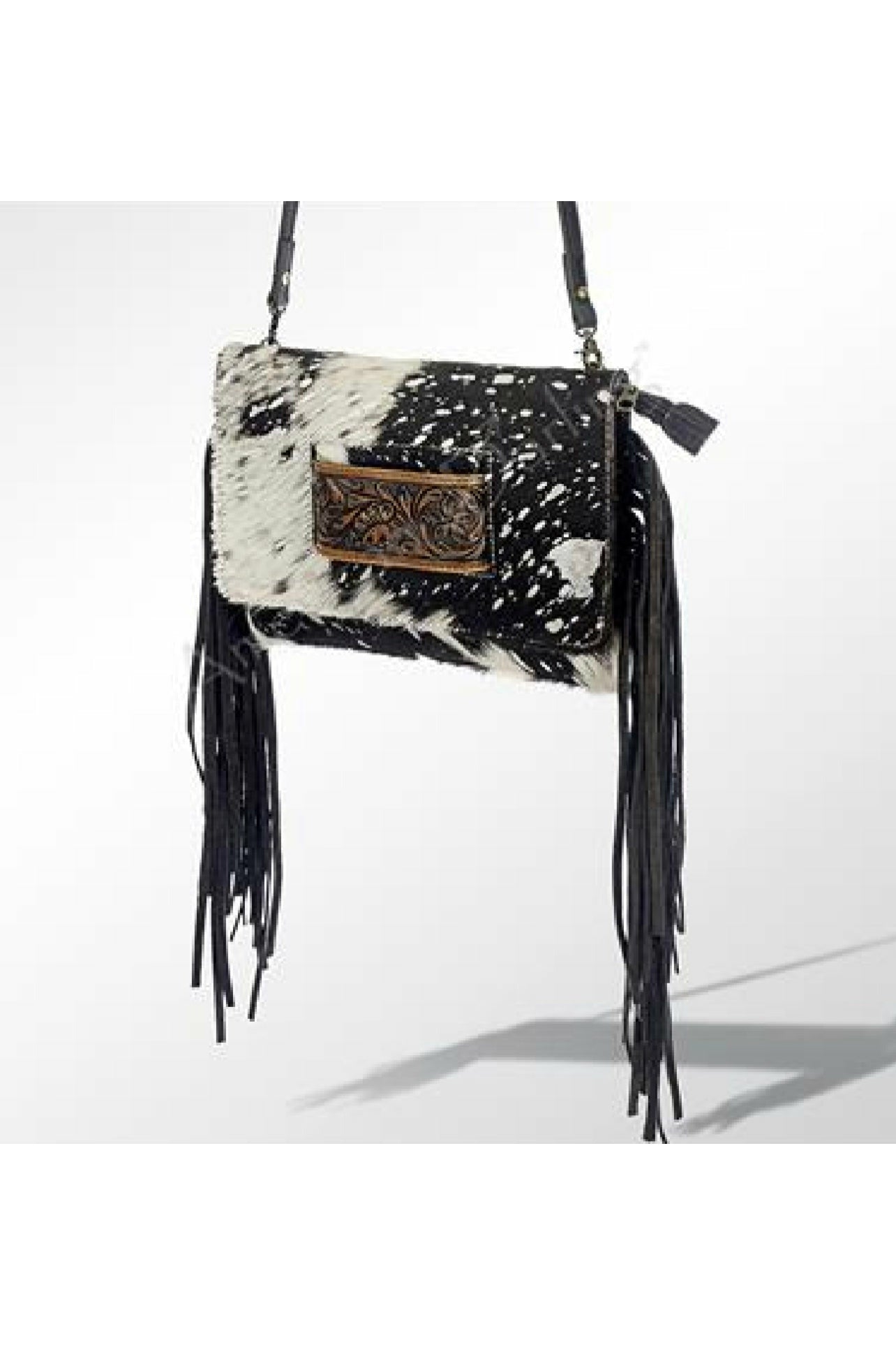 Stitched In Time Black Genuine Leather Cowhide Fringe Bag – Friends By  Choice Boutique